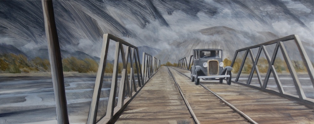 Bob Kerr | Trains make way | oil on board | McATamney Gallery | Geraldine NZ